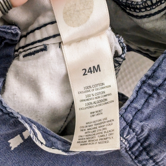 OshKosh Blue and White Palmtree Canvas Carpenter Shortalls - 24M - Picture 5 of 8